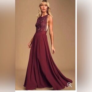 Lulus burgundy lace long dress.